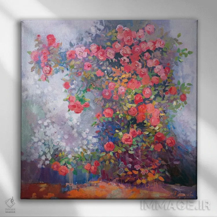 تابلو رزهای قرمز اثر آناستاسیا گریگوریوا - نمای روبهرو روی دیوار