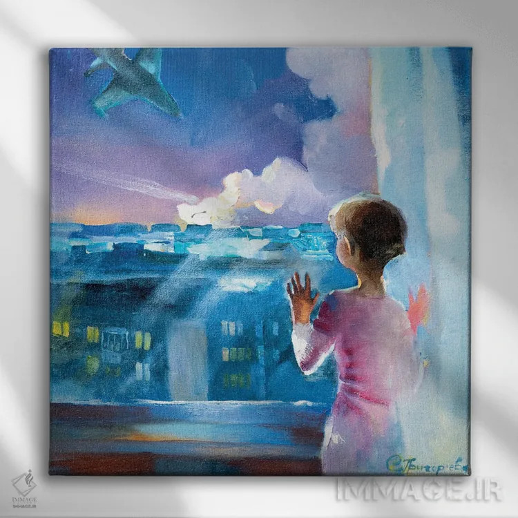 تابلو روز اول جنگ اثر آناستاسیا گریگوریوا - نمای روبهرو روی دیوار