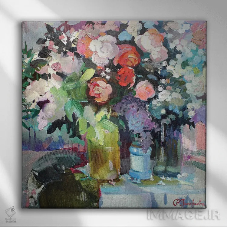 تابلو دستهگل بهاری اثر آناستاسیا گریگوریوا - نمای روبهرو روی دیوار