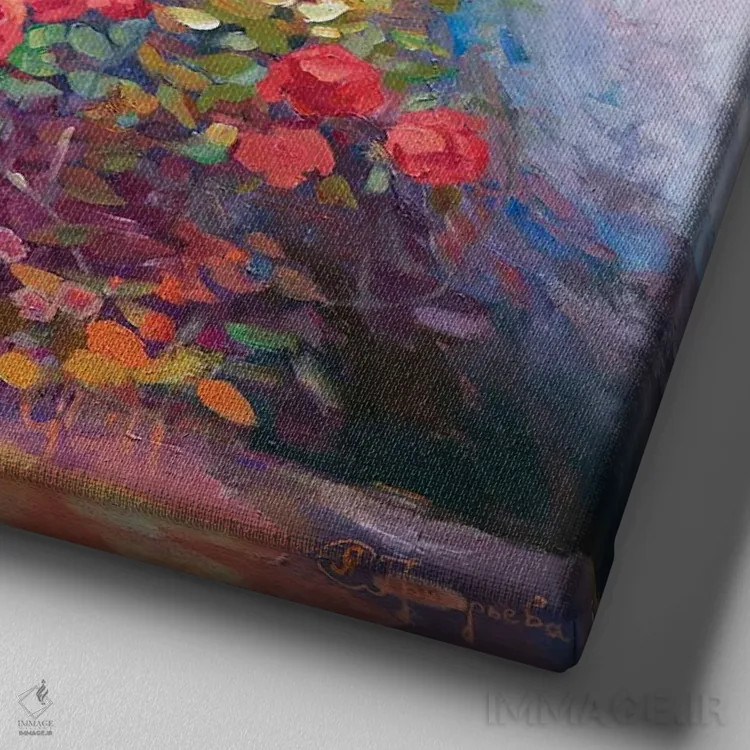 تابلو رزهای قرمز اثر آناستاسیا گریگوریوا - نمای نزدیک بافت بوم