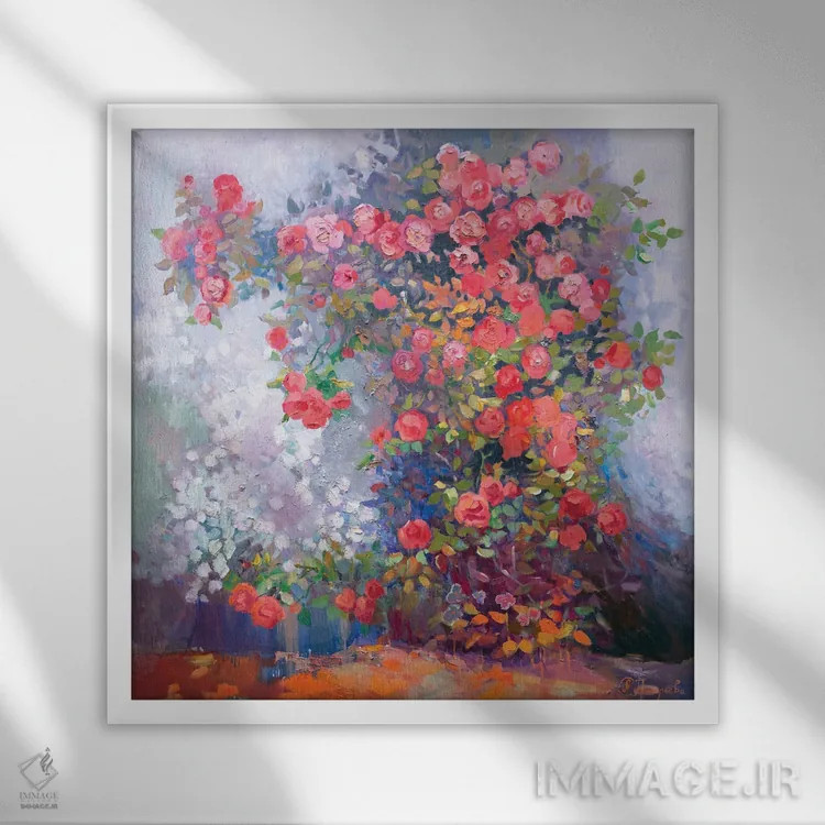 تابلو رزهای قرمز اثر آناستاسیا گریگوریوا - نمای قابدار سفید