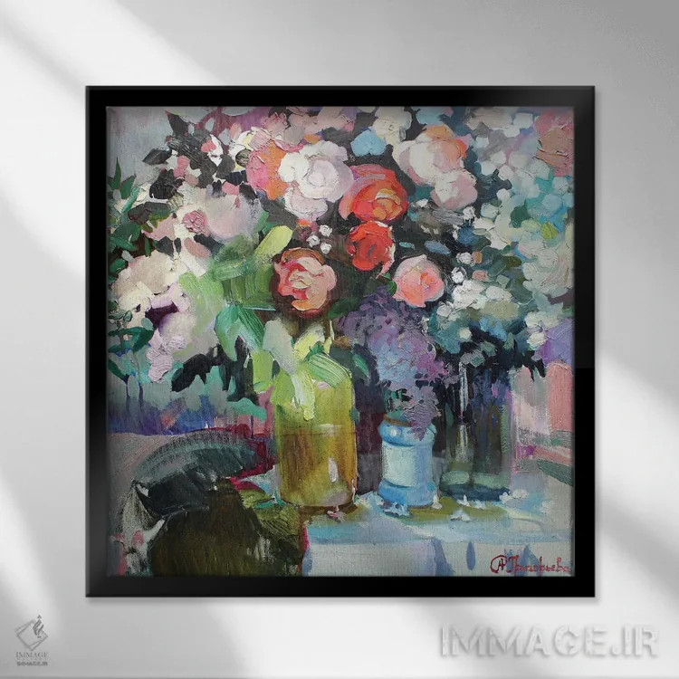 تابلو دستهگل بهاری اثر آناستاسیا گریگوریوا - نمای قابدار مشکی