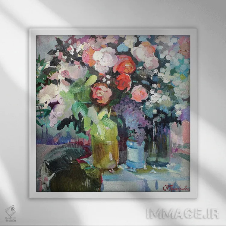 تابلو دستهگل بهاری اثر آناستاسیا گریگوریوا - نمای قابدار سفید