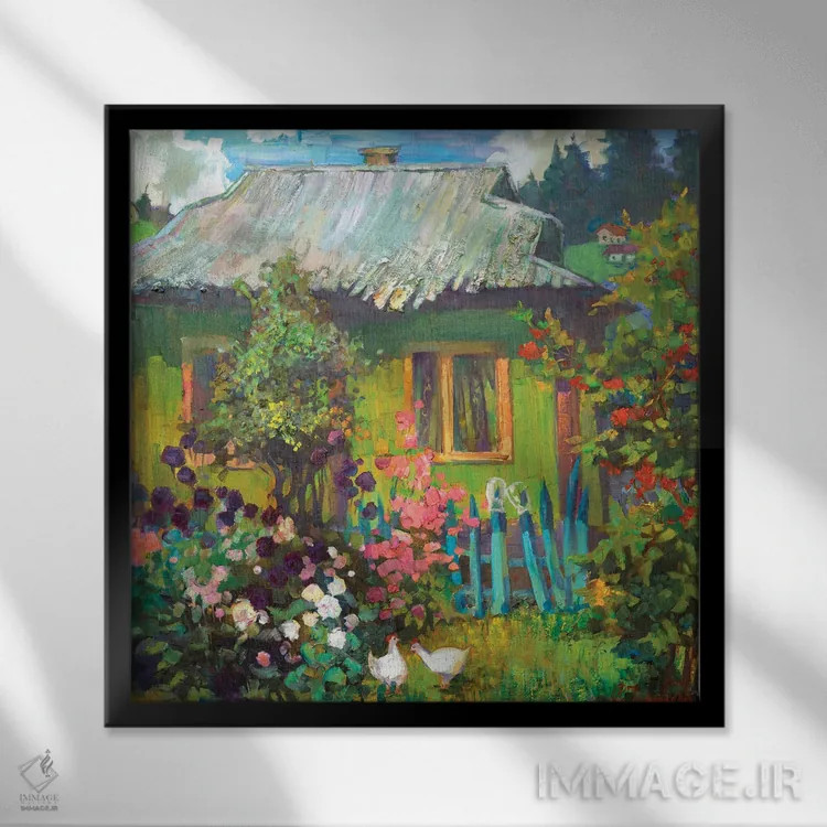 تابلو کلبه سبز در اوکراین اثر آناستاسیا گریگوریوا - نمای قابدار مشکی