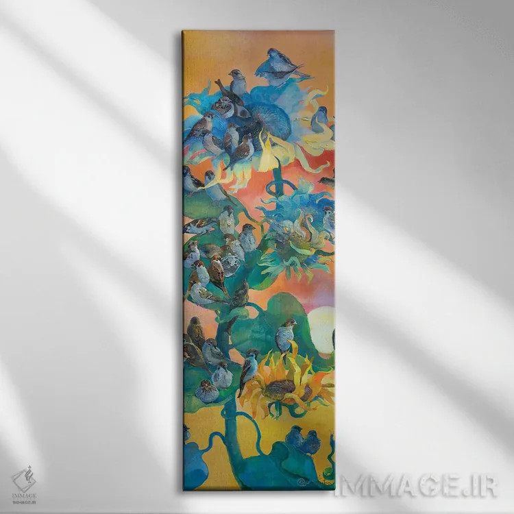 تابلو گنجشکها رسیدهاند اثر آناستاسیا گریگوریوا - نمای روبهرو روی دیوار
