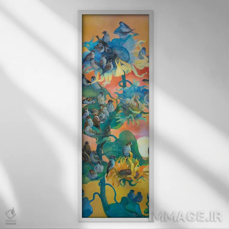 تابلو گنجشکها رسیدهاند اثر آناستاسیا گریگوریوا - نمای قابدار سفید