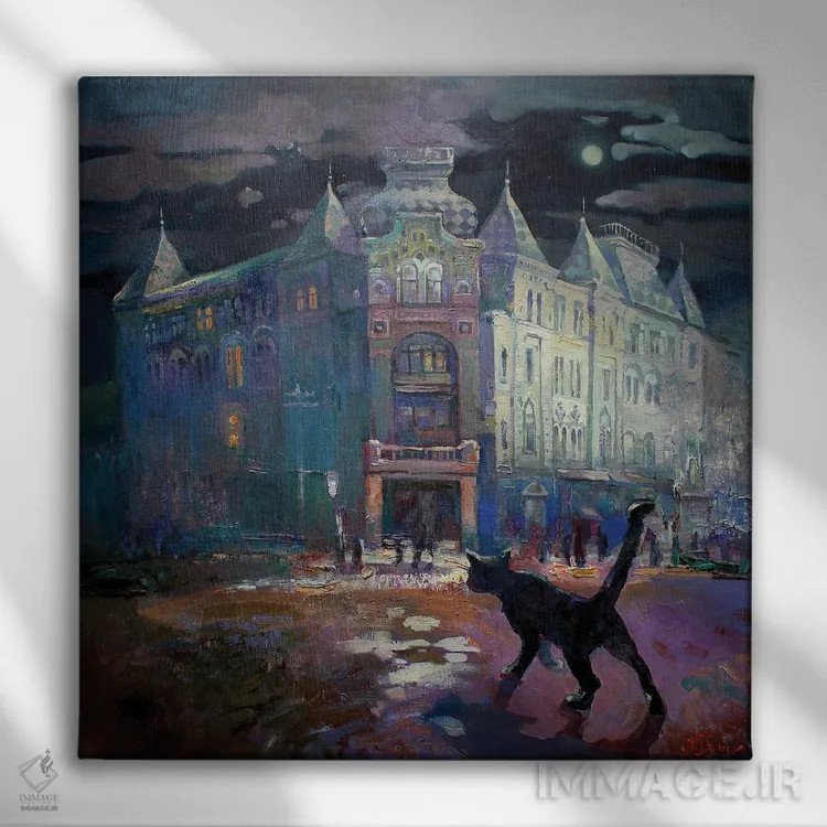 تابلو ماه کامل بر فراز خانه اسلاوونیک اثر آناستاسیا گریگوریوا - نمای روبهرو روی دیوار