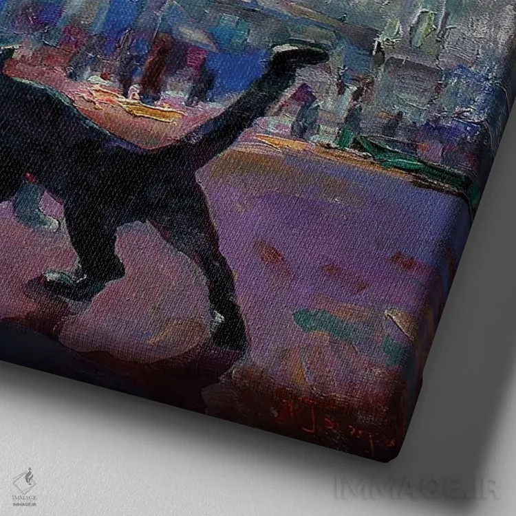 تابلو ماه کامل بر فراز خانه اسلاوونیک اثر آناستاسیا گریگوریوا - نمای نزدیک بافت بوم