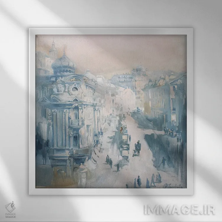 تابلو پاریس در کیف (اشاره هنری به دو شهر) اثر آناستاسیا گریگوریوا - نمای قابدار سفید