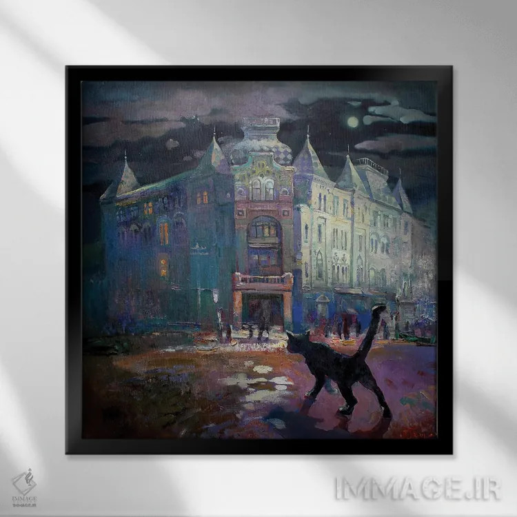 تابلو ماه کامل بر فراز خانه اسلاوونیک اثر آناستاسیا گریگوریوا - نمای قابدار مشکی