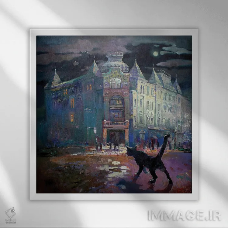 تابلو ماه کامل بر فراز خانه اسلاوونیک اثر آناستاسیا گریگوریوا - نمای قابدار سفید