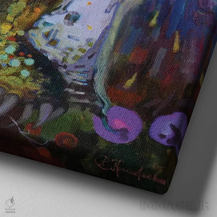 تابلو آلکونُست (پرنده اسطورهای روسی) اثر آناستاسیا گریگوریوا - نمای نزدیک بافت بوم