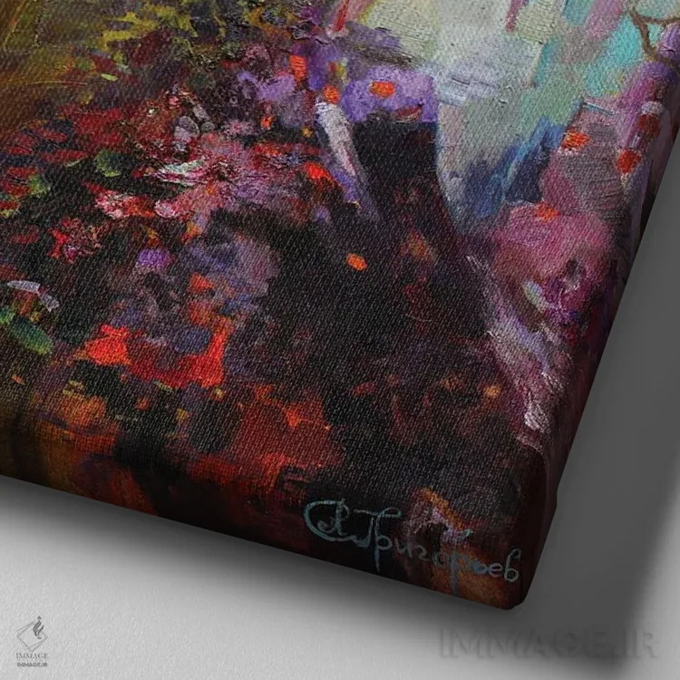 تابلو سیرین III (پرنده افسانهای) اثر آناستاسیا گریگوریوا - نمای نزدیک بافت بوم