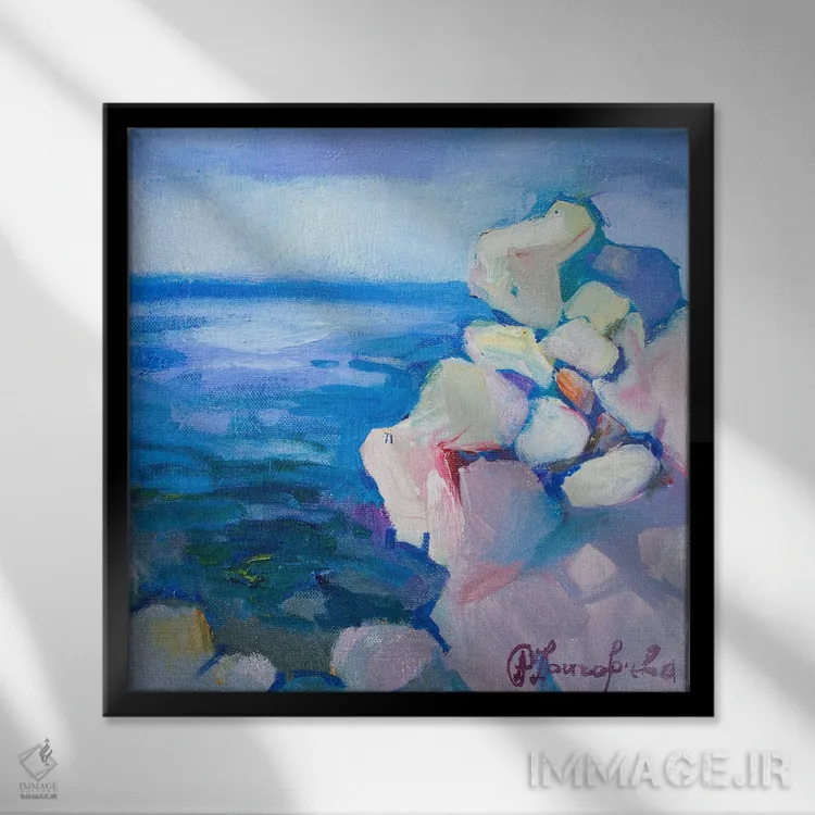 تابلو ساحل در بودوا (شهر مونتهنگرو) اثر آناستاسیا گریگوریوا - نمای قابدار مشکی