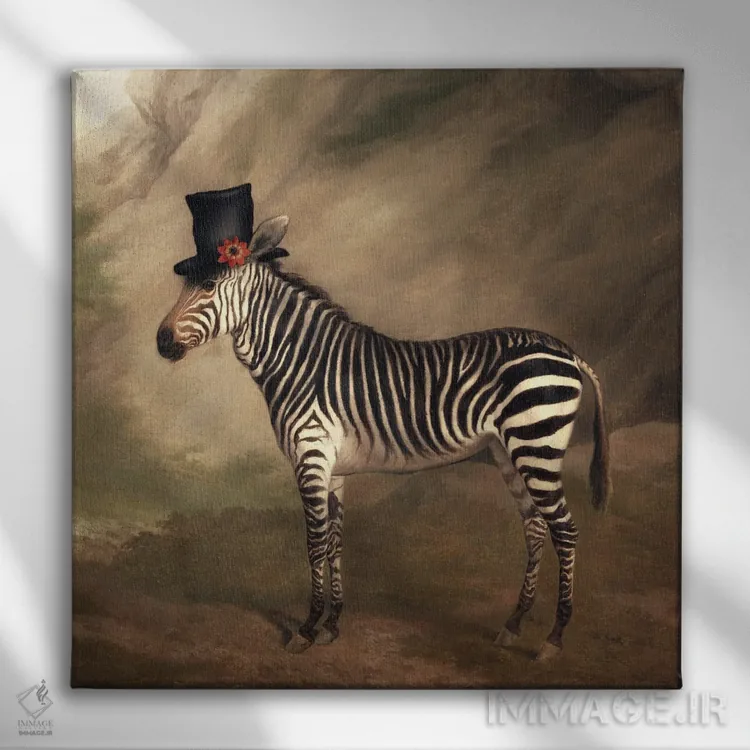 تابلو گورخر با کلاه سیلندر اثر آرک و گوستز (گروه هنری) - نمای روبهرو روی دیوار