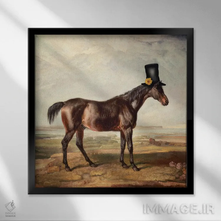 تابلو اسب با کلاه سیلندر اثر آرک و گوستز (گروه هنری) - نمای قابدار مشکی