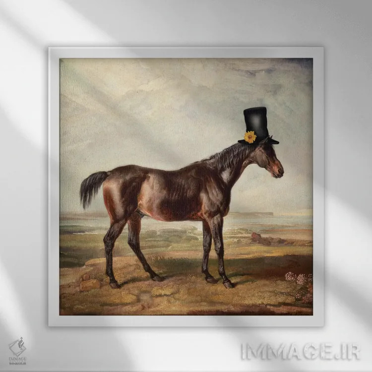 تابلو اسب با کلاه سیلندر اثر آرک و گوستز (گروه هنری) - نمای قابدار سفید