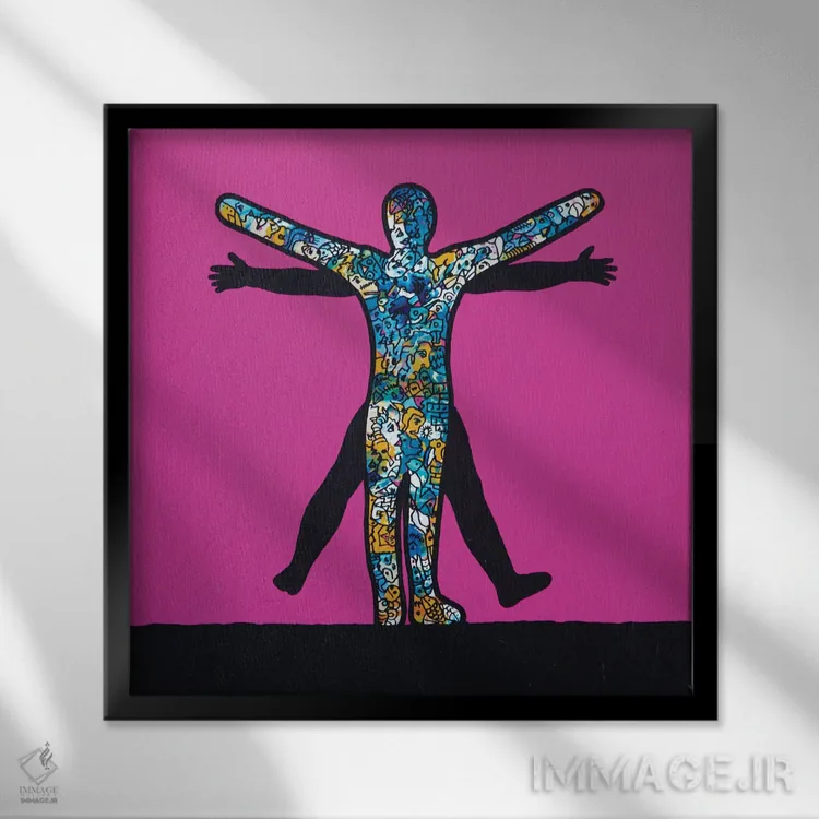 تابلو قهرمان ویترویوسی (الهام گرفته از لئوناردو داوینچی) اثر آموغ کاتیایان - نمای قابدار مشکی