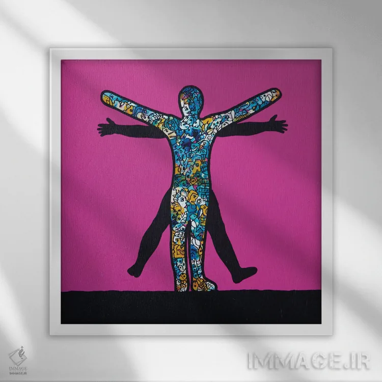 تابلو قهرمان ویترویوسی (الهام گرفته از لئوناردو داوینچی) اثر آموغ کاتیایان - نمای قابدار سفید