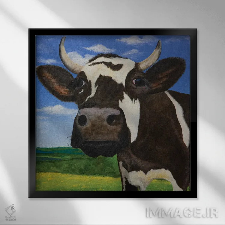 تابلو گاو کنجکاو دشت، پرده ۳ اثر آموغ کاتیایان - نمای قابدار مشکی