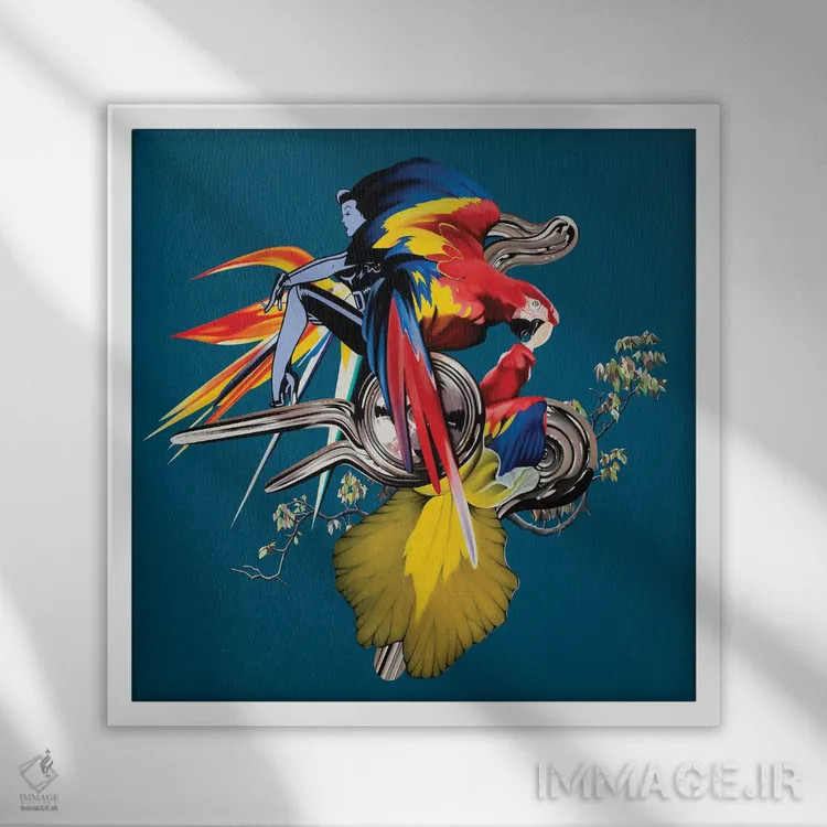 تابلو پریتی پولی (احتمالاً نام یک پرنده یا شخصیت زن) اثر آلن ماگالون - نمای قابدار سفید