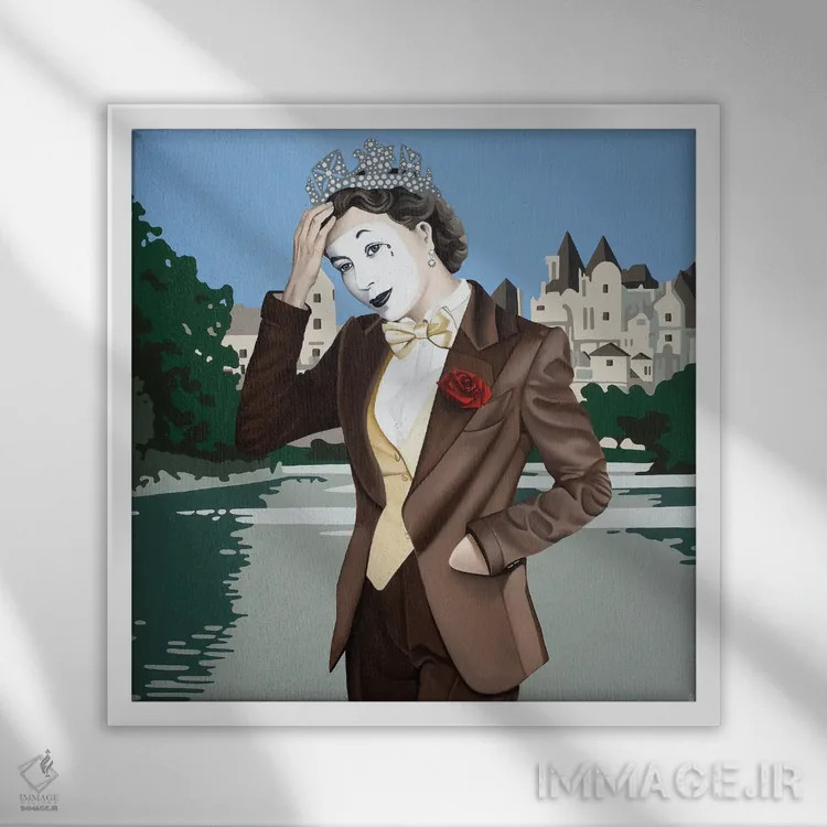 تابلو کارناوال ماسکدار (یا: رژه نقابها) اثر آلن ماگالون - نمای قابدار سفید