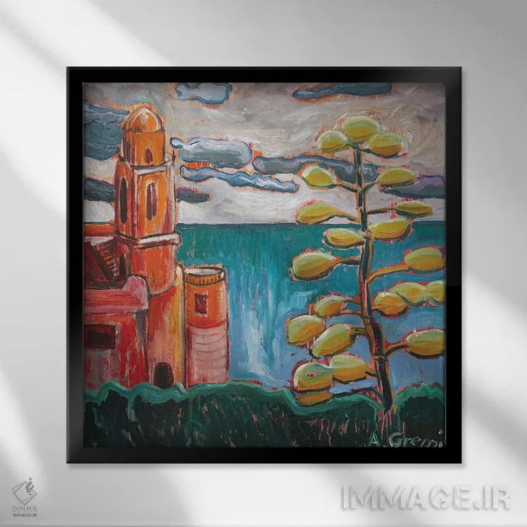 تابلو حال و هوای مدیترانهای (قسمت دوم) اثر آنتئو گرمی - نمای قابدار مشکی