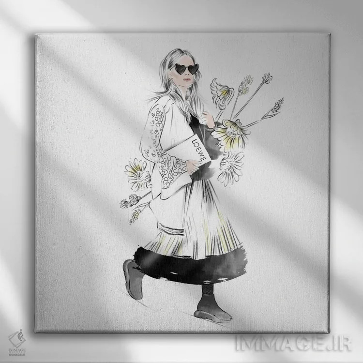 تابلو دختر با گلها اثر آگاتا سدراک - نمای روبهرو روی دیوار