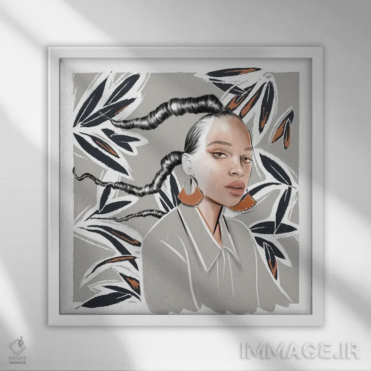 تابلو دختر با گوشواره اثر آگاتا سدراک - نمای قابدار سفید