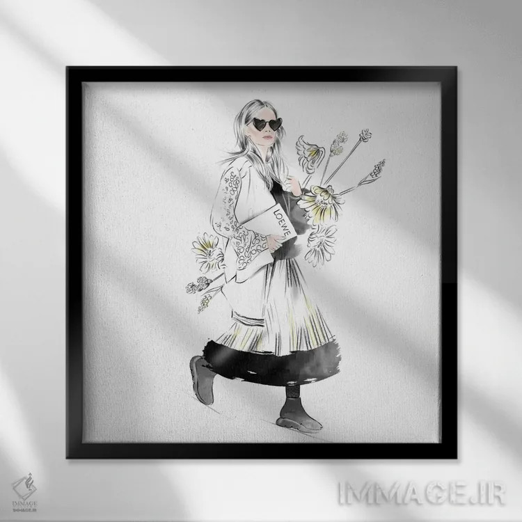 تابلو دختر با گلها اثر آگاتا سدراک - نمای قابدار مشکی