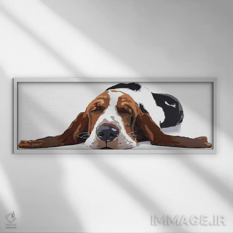 تابلو زحمت بهاندازهٔ یک سگ (بسیار سخت کارکردن - اصطلاحی) اثر جولی احمد - نمای قابدار سفید