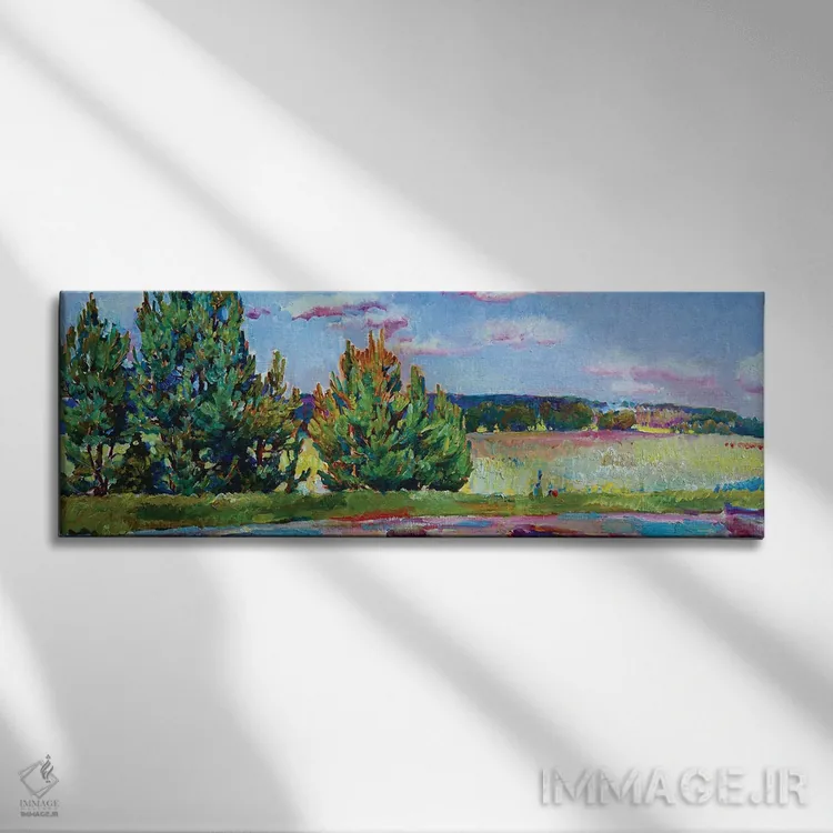 تابلو منظره با درختان کاج اثر اندریی کوتساچنکو - نمای روبهرو روی دیوار