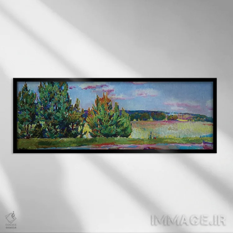 تابلو منظره با درختان کاج اثر اندریی کوتساچنکو - نمای قابدار مشکی