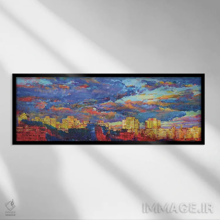 تابلو غروب در شهر اثر اندریی کوتساچنکو - نمای قابدار مشکی