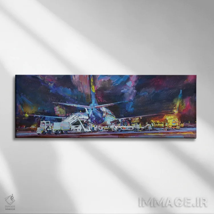 تابلو چراغهای شب فرودگاه اثر اندریی کوتساچنکو - نمای روبهرو روی دیوار