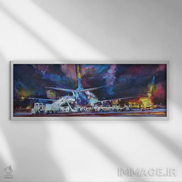 تابلو چراغهای شب فرودگاه اثر اندریی کوتساچنکو - نمای قابدار سفید