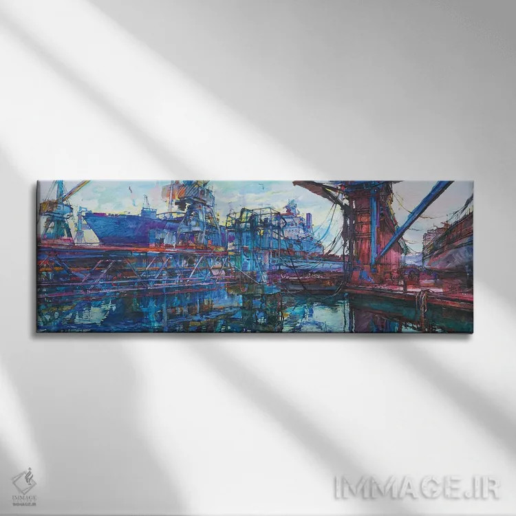 تابلو بندر با کشتیهای باری اثر اندریی کوتساچنکو - نمای روبهرو روی دیوار
