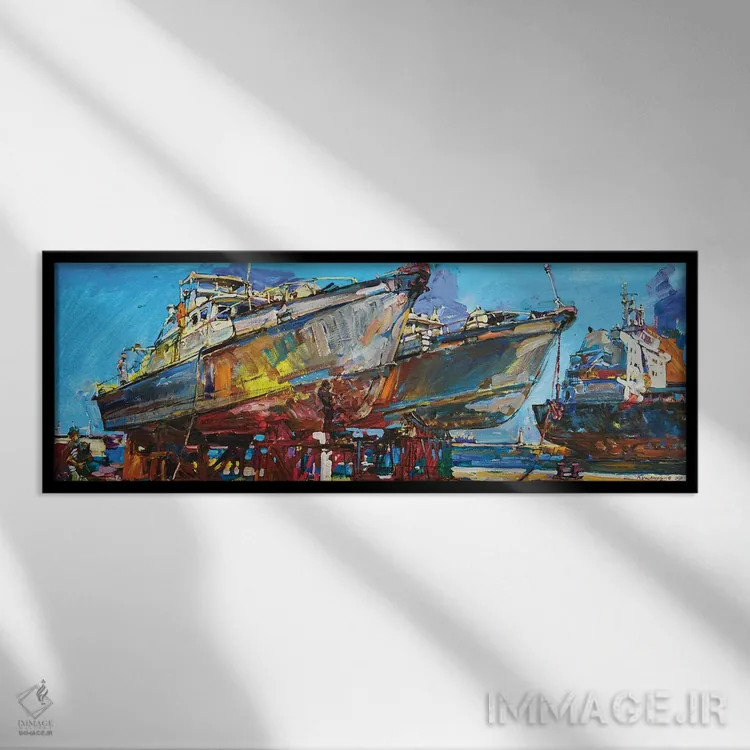 تابلو کشتیهای در حال تعمیر اثر اندریی کوتساچنکو - نمای قابدار مشکی
