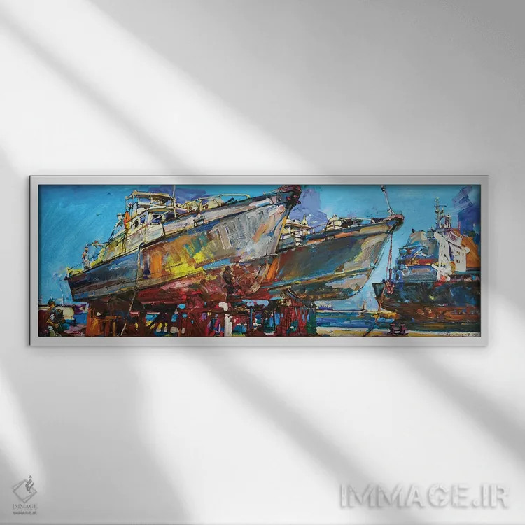 تابلو کشتیهای در حال تعمیر اثر اندریی کوتساچنکو - نمای قابدار سفید