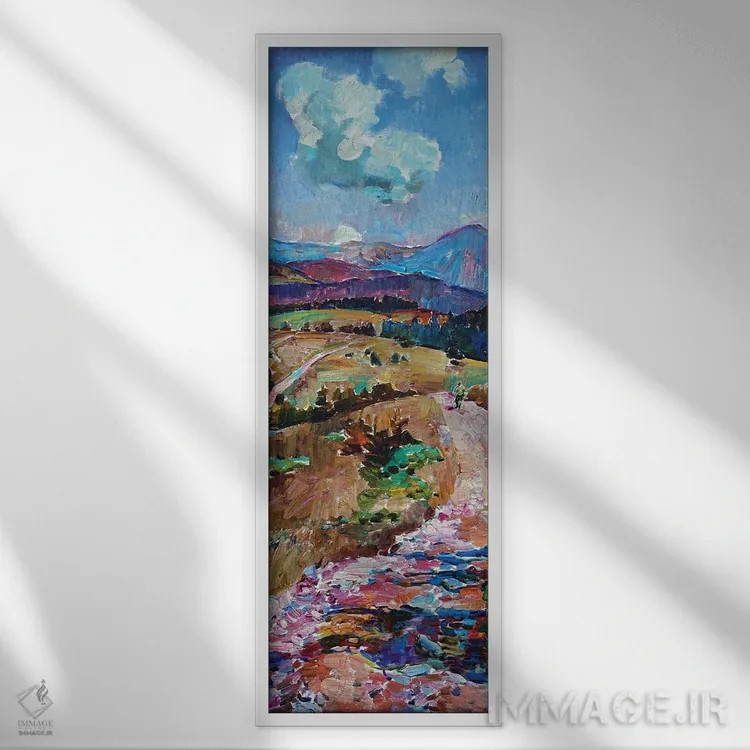 تابلو جادهٔ کوهستانی در تابستان اثر اندریی کوتساچنکو - نمای قابدار سفید