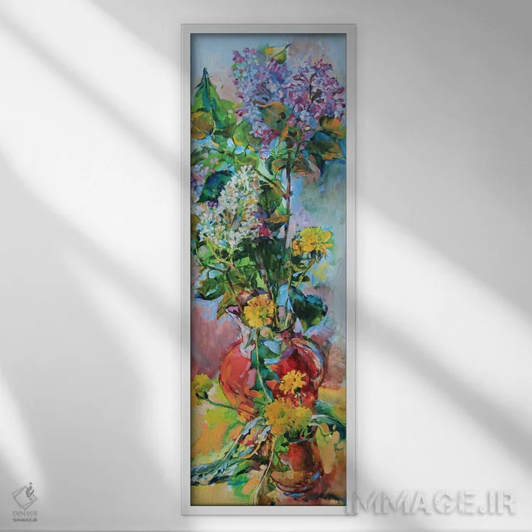 تابلو یاس بنفش و سفید اثر اندریی کوتساچنکو - نمای قابدار سفید