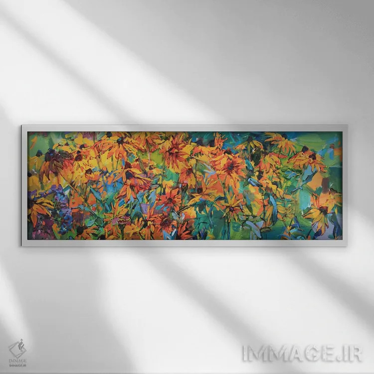 تابلو باغ گلهای زرد اثر اندریی کوتساچنکو - نمای قابدار سفید