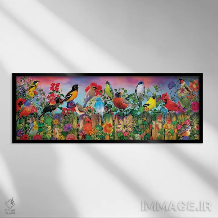 تابلو باغ پرندگان و شکوفهها I اثر ایمی استوارت - نمای قابدار مشکی