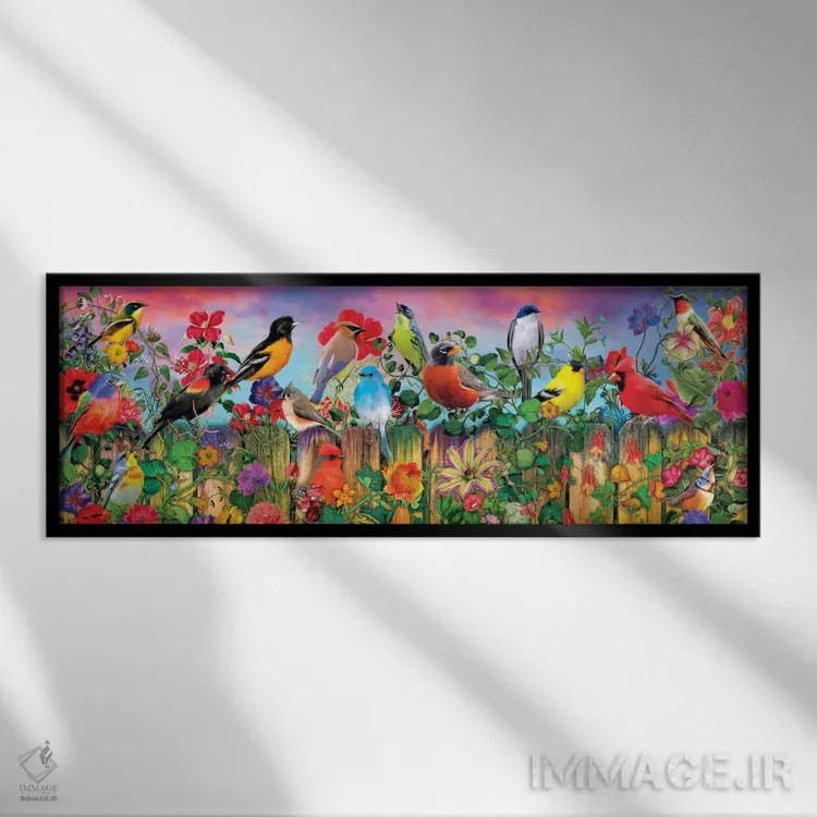 تابلو باغ پرندگان و شکوفهها I اثر ایمی استوارت - نمای قابدار مشکی
