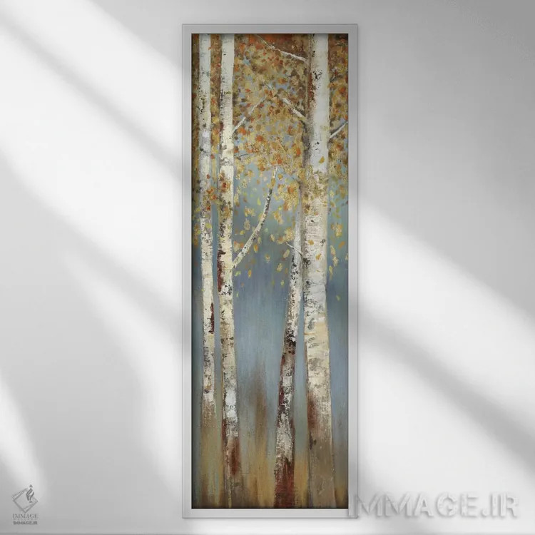 تابلو درختان توس با طعم کارامل I اثر آلیسون پیرس - نمای قابدار سفید