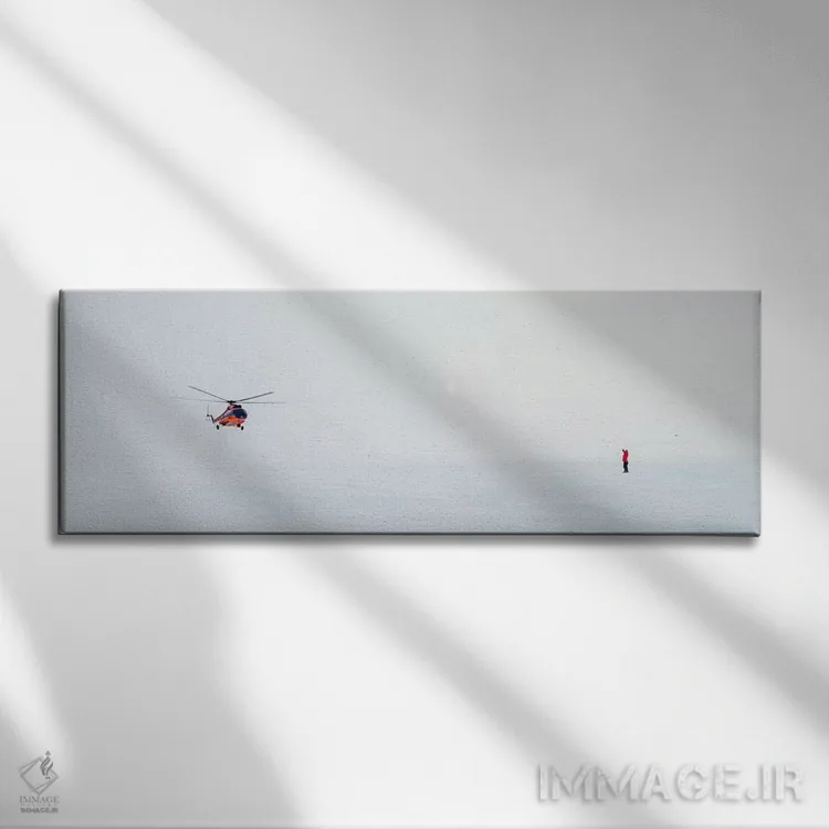 تابلو فرود بالگرد، قطب شمال اثر الکس بیوس - نمای روبهرو روی دیوار