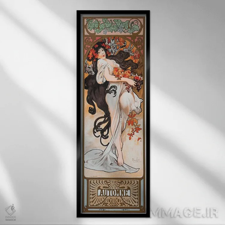 تابلو پاییز اثر آلفونس موخا (هنرمند آرت نووی چک) - نمای قابدار مشکی