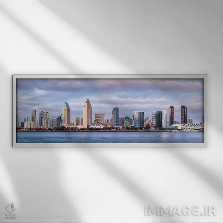 تابلو آمریکا، کالیفرنیا، سندیهگو، نمای پانورامای افق شهری اثر آن کالینز - نمای قابدار سفید