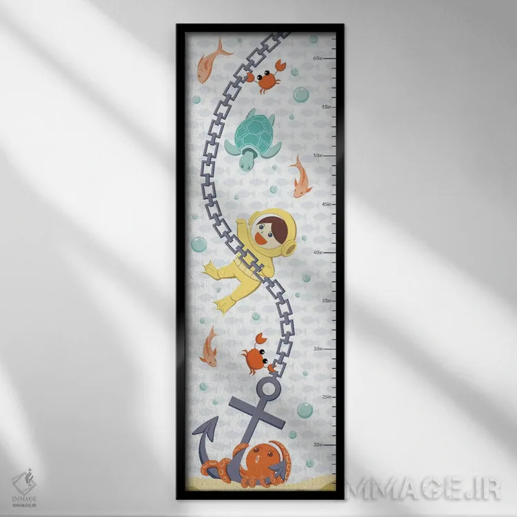تابلو جدول رشد موجودات دریایی (کودکانه) اثر فایو بای فایو کالکتیو - نمای قابدار مشکی