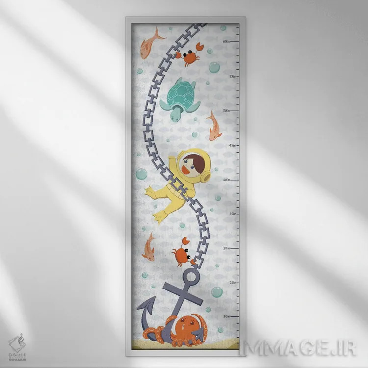 تابلو جدول رشد موجودات دریایی (کودکانه) اثر فایو بای فایو کالکتیو - نمای قابدار سفید